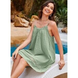 Eyelet Swim Cover Up Beach Dress Adjustable Straps Green NWT Medium
